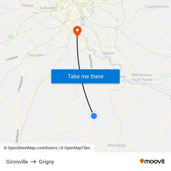 Gironville to Grigny map