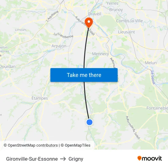 Gironville-Sur-Essonne to Grigny map