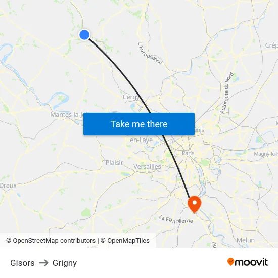 Gisors to Grigny map