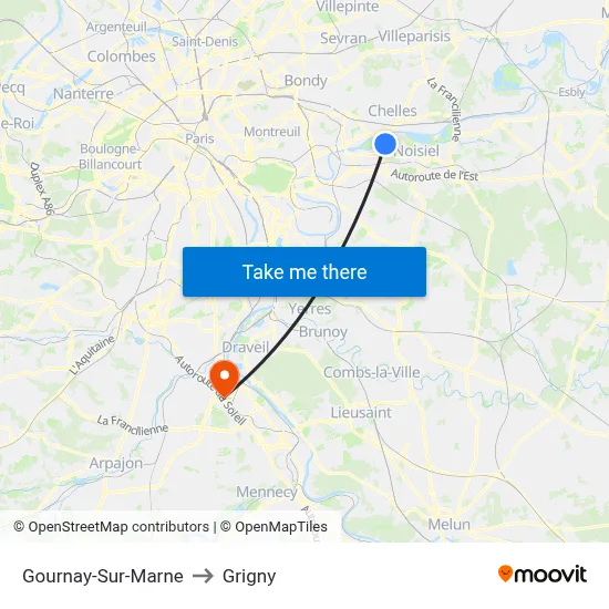 Gournay-Sur-Marne to Grigny map