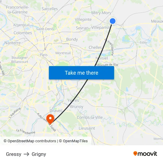 Gressy to Grigny map