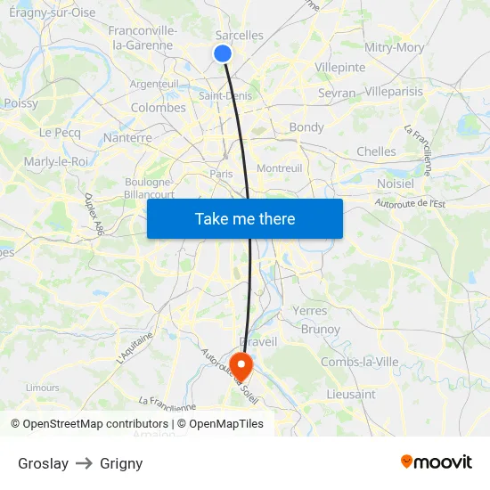 Groslay to Grigny map