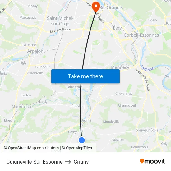 Guigneville-Sur-Essonne to Grigny map