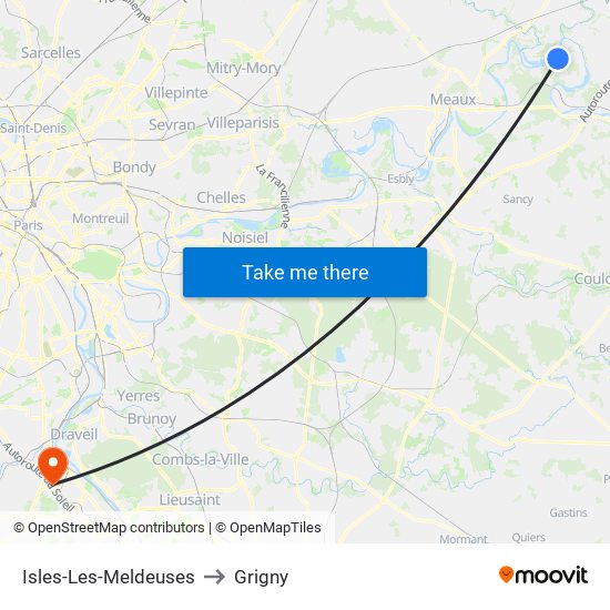 Isles-Les-Meldeuses to Grigny map