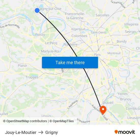 Jouy-Le-Moutier to Grigny map