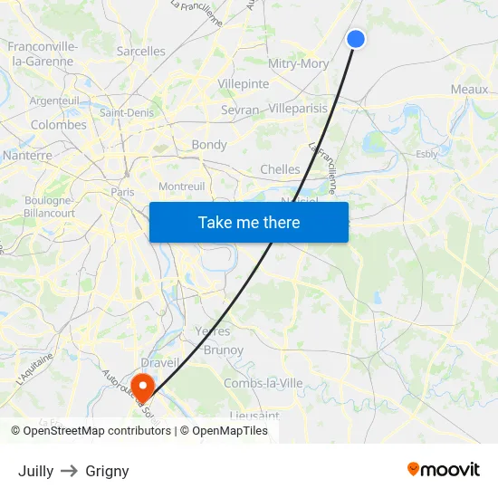 Juilly to Grigny map