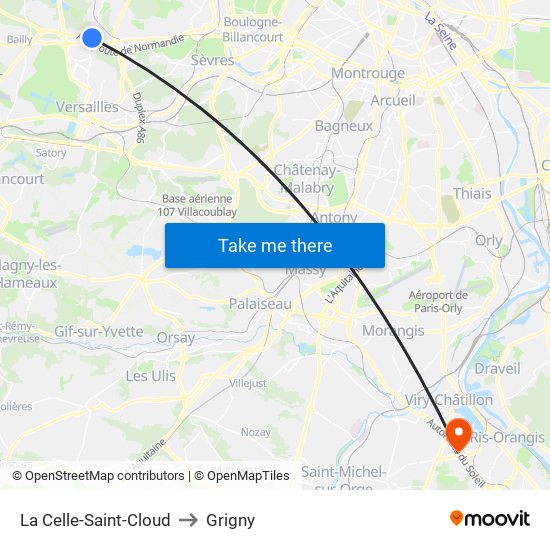 La Celle-Saint-Cloud to Grigny map