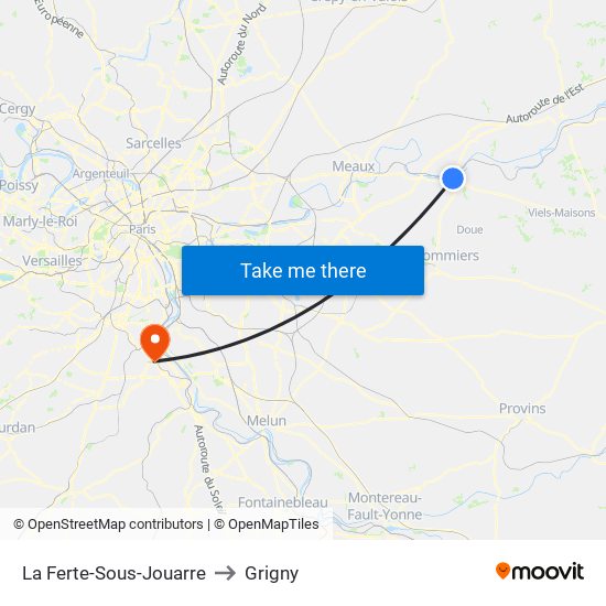 La Ferte-Sous-Jouarre to Grigny map