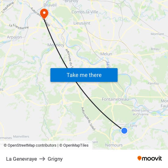 La Genevraye to Grigny map