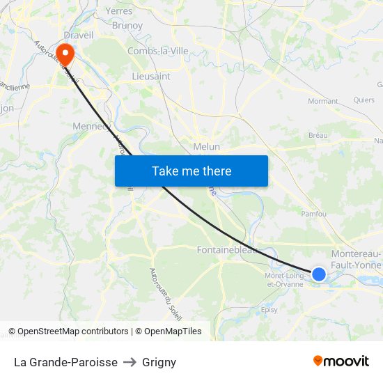 La Grande-Paroisse to Grigny map
