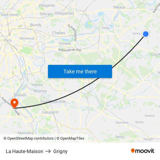 La Haute-Maison to Grigny map