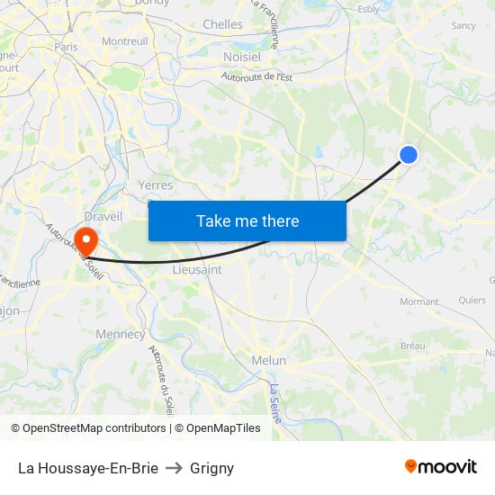 La Houssaye-En-Brie to Grigny map
