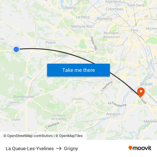 La Queue-Les-Yvelines to Grigny map
