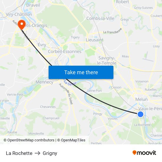 La Rochette to Grigny map