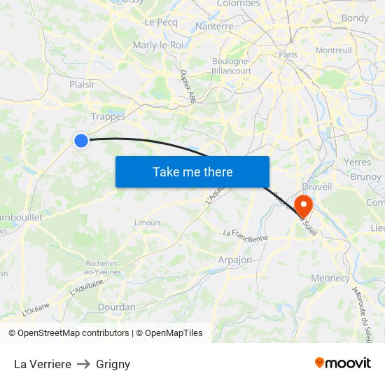 La Verriere to Grigny map