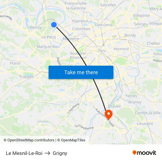 Le Mesnil-Le-Roi to Grigny map