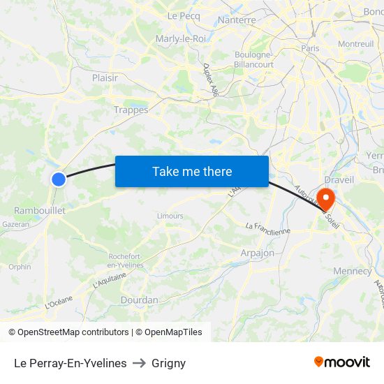 Le Perray-En-Yvelines to Grigny map
