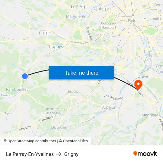 Le Perray-En-Yvelines to Grigny map
