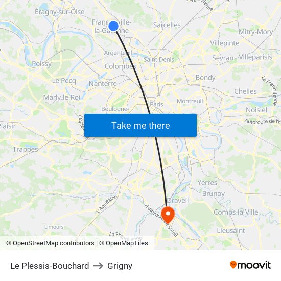 Le Plessis-Bouchard to Grigny map