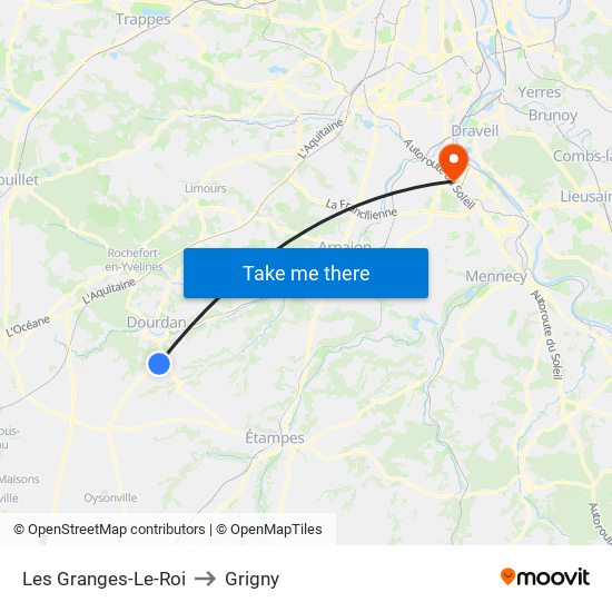 Les Granges-Le-Roi to Grigny map