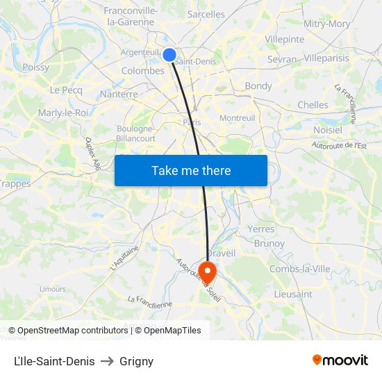 L'Ile-Saint-Denis to Grigny map