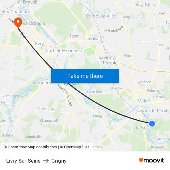 Livry-Sur-Seine to Grigny map