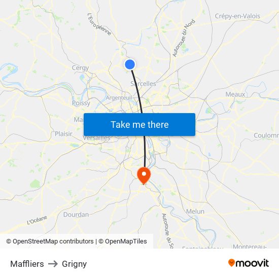 Maffliers to Grigny map