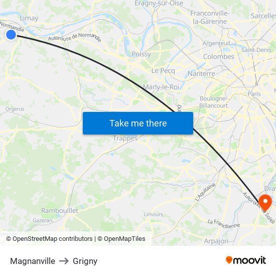 Magnanville to Grigny map