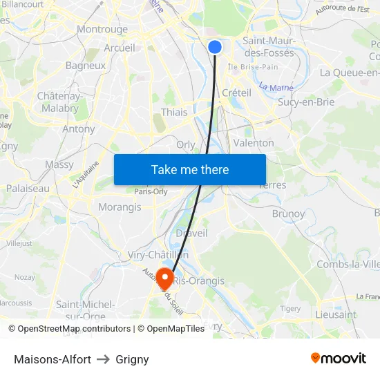 Maisons-Alfort to Grigny map
