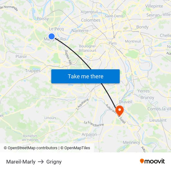 Mareil-Marly to Grigny map