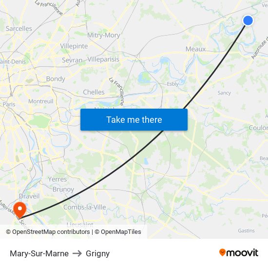 Mary-Sur-Marne to Grigny map
