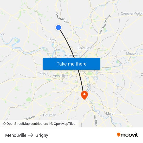 Menouville to Grigny map