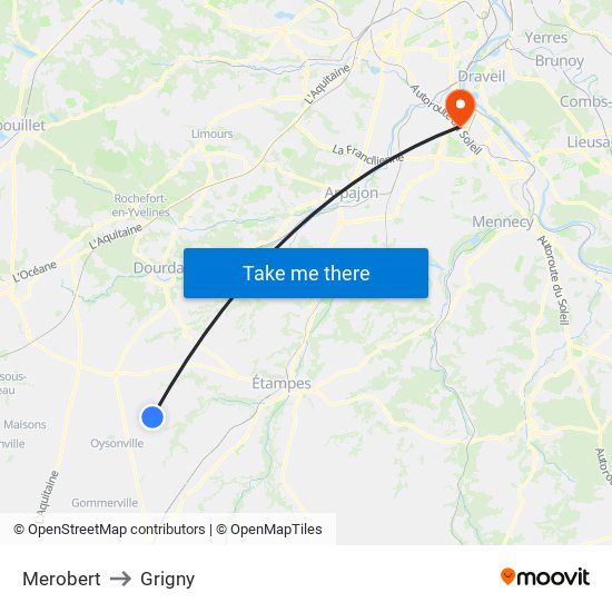 Merobert to Grigny map