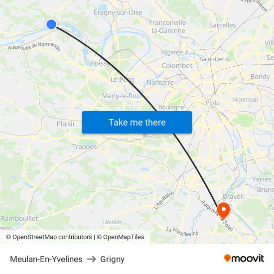 Meulan-En-Yvelines to Grigny map