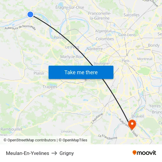 Meulan-En-Yvelines to Grigny map