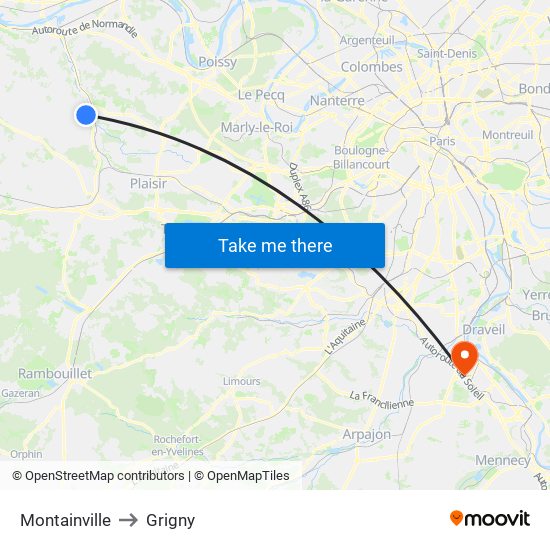 Montainville to Grigny map