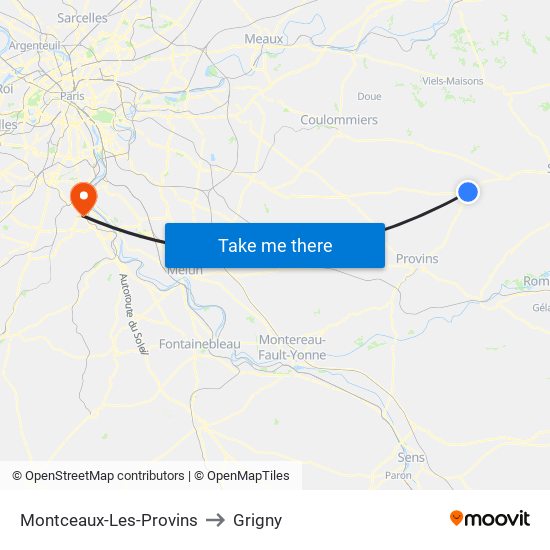 Montceaux-Les-Provins to Grigny map