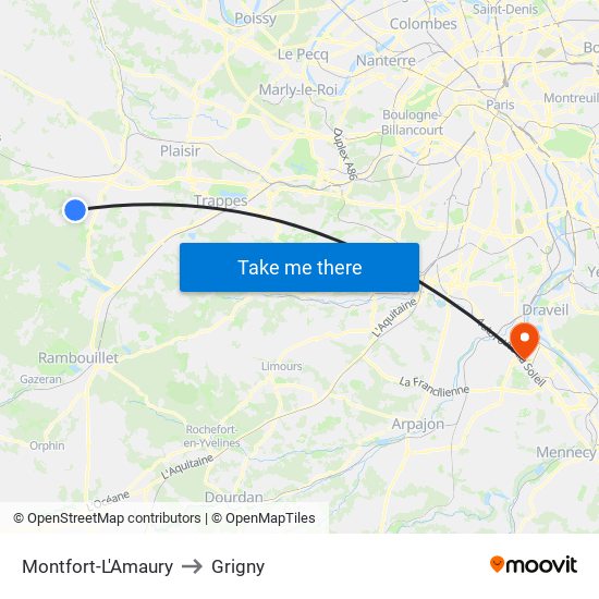Montfort-L'Amaury to Grigny map