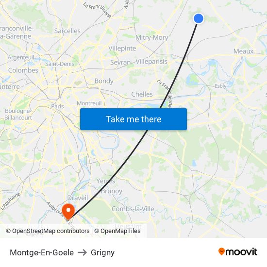Montge-En-Goele to Grigny map