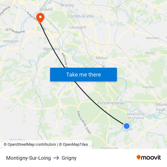 Montigny-Sur-Loing to Grigny map