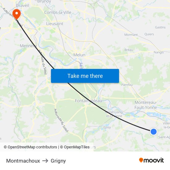 Montmachoux to Grigny map