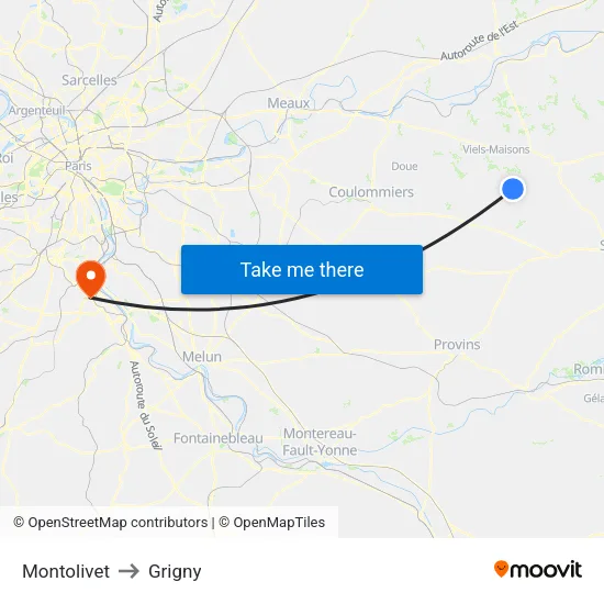 Montolivet to Grigny map