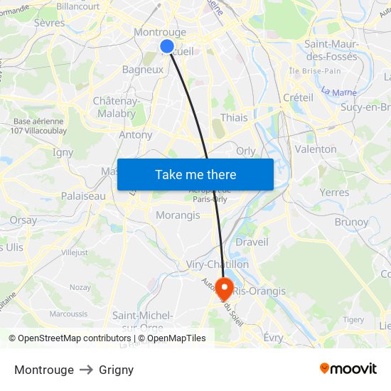 Montrouge to Grigny map