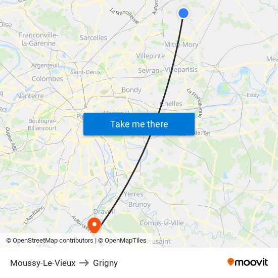 Moussy-Le-Vieux to Grigny map