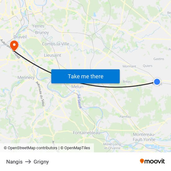 Nangis to Grigny map