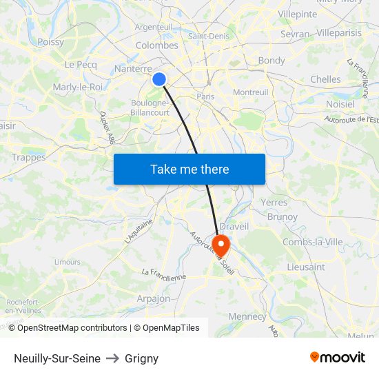 Neuilly-Sur-Seine to Grigny map