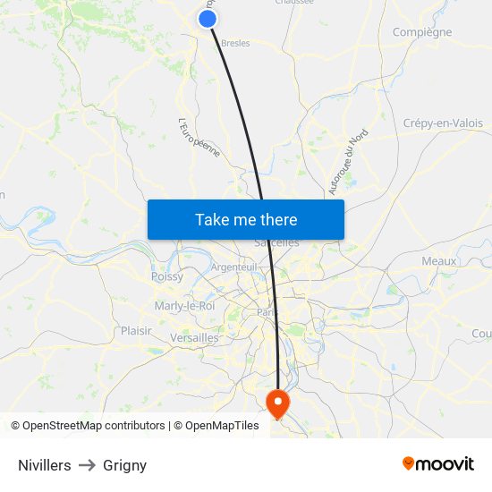 Nivillers to Grigny map