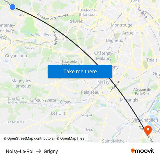 Noisy-Le-Roi to Grigny map