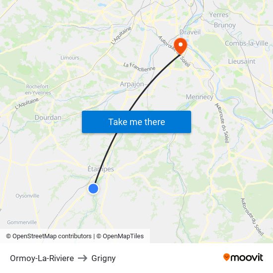 Ormoy-La-Riviere to Grigny map
