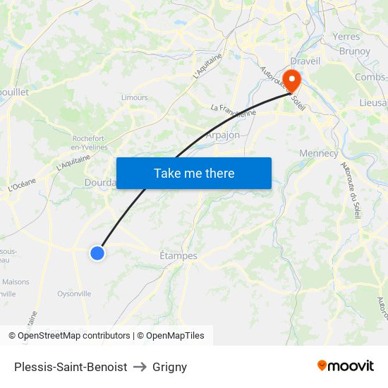 Plessis-Saint-Benoist to Grigny map